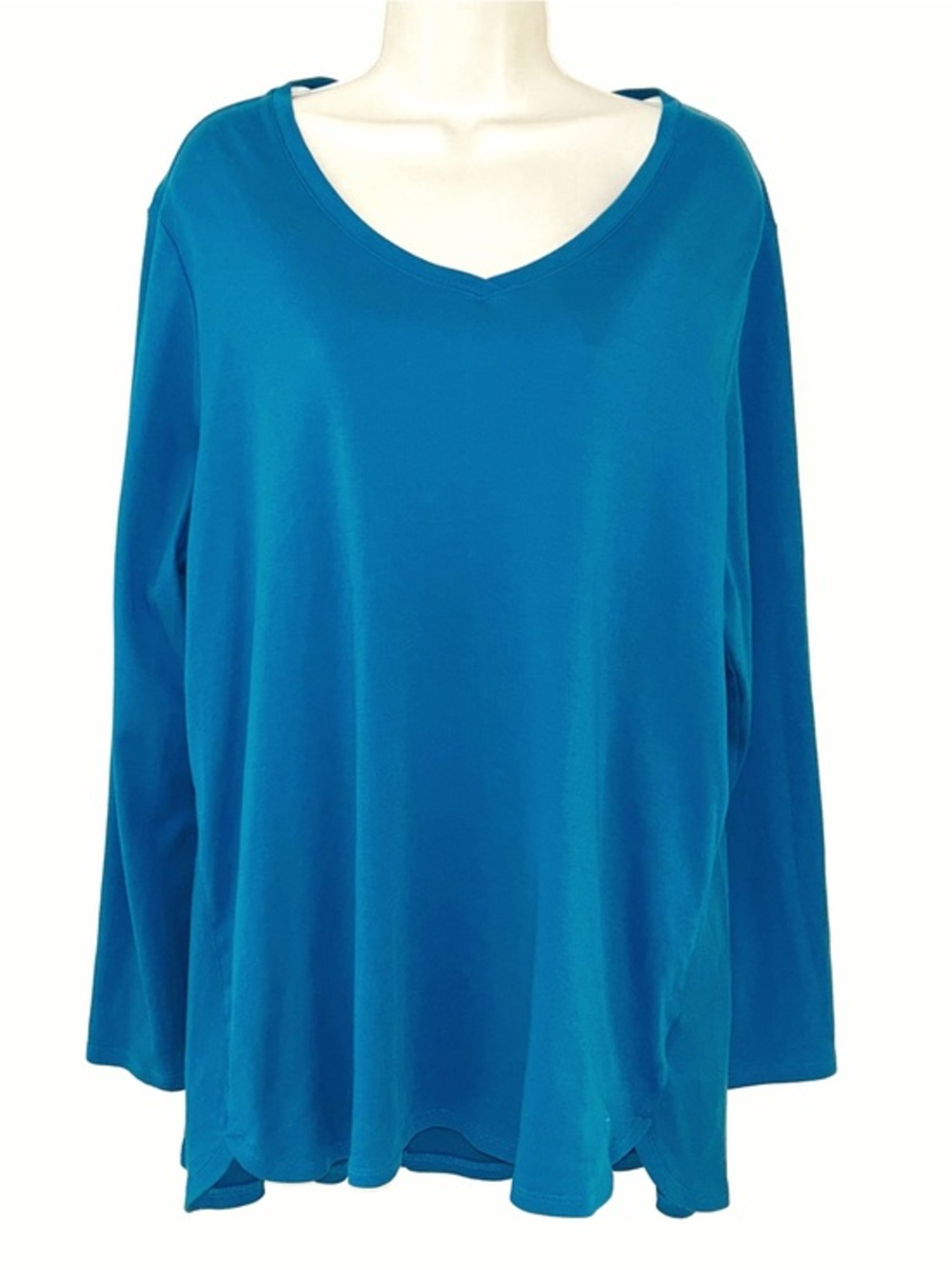Isaac Mizrahi Teal V-Neck Long Sleeve Top